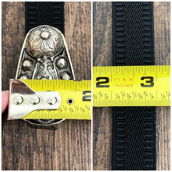 Vintage Accessocraft NYC Stretch Belt Antiqued Silver Tone Detail Formal Black - Picture 12 of 13